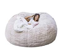 JOELEW Géant Fourrure Pouf Chaise pour Adultes Salon Meubles Grand Rond Doux Moelleux Fausse Fourrure Pouf Couverture Paresseux Canapé Lit Chaise,Blanc,6 Pieds (150 × 75 Cm)