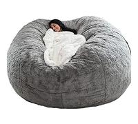 JOELEW Géant Fourrure Pouf Chaise pour Adultes Salon Meubles Grand Rond Doux Moelleux Fausse Fourrure Pouf Couverture Paresseux Canapé Lit Chaise,Gris Clair,6 Pieds (150 × 75 Cm)