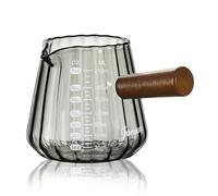 Joeyan 210ml Pichet Doseur Cuisine en Verre Borosilicate avec Anse en Bois, 7oz Tasse à Expresso Cannelée Graduée, Pot à Lait avec Ouverture en V, Gobelet Mesureur à Cocktail Style Origami,Gris