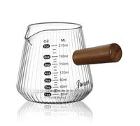 Joeyan 210ml Verre Doseur à Expresso, 7oz Borosilicate Pichet Doseur Cuisine Style Origami, Transparent Tasse à Café Gradué, Pot à Lait avec Anse en Bois et Bec Verseur, Petite Gobelet Mesureur