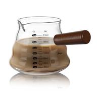 Joeyan 210ml Verre Doseur à Expresso,7oz Borosilicate Pichet Doseur Cuisine | Transparent Tasse à Café Ondulée Gradué,Pot à Lait avec Anse en Bois et Bec Verseur,Petite Gobelet Mesureur,Accessoire Bar