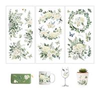Joeyan 3 Pièces Autocollants Transfert Fleurs, Stickers Eucalyptus avec Fleurs et Feuilles, Artisanat Décalcomanies pour Meubles,Mariage,Artisanat,Album Photo,Verre,Bois,Métal,DIY Petit Cadeau,15x30cm