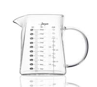 Joeyan 300ml Multifonction Verre Borosilicaté Doseur, 3 Mesures (ml/oz/cup) | Petit Pichet Gradué avec Bec Verseur V Poignée, Pot à Lait, Pour Café Espresso,Cocktails,Matcha et Cuisine,Transparent