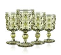 Joeyan 300ml Vert Verres à Vin Cristal Vintage Relief en Gemme, Lot de 4 | Colorés Verre a Pied,Design Baroque Rétro Gobelets pour Rouge Blanc Boire Boissons Jus apero aperitif,Passe au Lave-Vaisselle