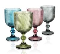 Joeyan 350ml Multicolor Verres à Vin Rouge Rétro,Relief en Ripples,Lot de 4 | Colorés Verre a Pieds Cristal,Design Baroque Vintage Gobelets pour Eau Boissons Jus apero aperitif,Passe au Lave-Vaisselle