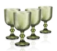 Joeyan 350ml Vert Verres à Vin Rouge Vintage, Relief en Ripples, Lot de 4 | Coloré Verre a Pieds Cristal,Design Baroque Rétro Gobelets pour Blanc Eau Boissons Jus apero aperitif,Passe au Lave-Vaisselle
