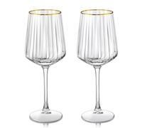 Joeyan 560ml Grands Verres à Vin Rouge en Cristal Design Bord Doré,Lot de 2 | Verre a Pied Blanc Rayés, Soufflé à la Main,Wine Glasses Cadeau pour Noël Fêtes Mariages anniversaire,Passe au lave-vaisselle