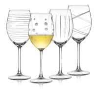 Joeyan 560ml Lot de 4 Verre à Vin à Pied avec Gravure, Cristal Verrerie | Verre a vin Rouge et Blanc Design Ligne Pois,Soufflé à la Main Verre Dégustation,Wine Glasses pour Mariage Anniversaire Fête