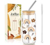 Joeyan 600ml Bubble Tea Cup avec Paille et Couvercle, Verre Matcha Latte à Rainbow Boho Arc-en-Ciel, Gobelet Réutilisable pour Smoothies,Milkshake,Café Glacé,Cocktail, Cadeau pour Amis et Collègues