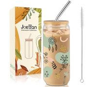 Joeyan 600ml Verre Bubble Tea avec Paille et Couvercle,Gobelet à Café Glacé | Boho Fleurs avec Attrape-Rêves & Fer à Cheval Porte-Bonheur, Smoothie Cup Pour Matcha Latte,Milkshake,Cocktail,Cadeau Femme