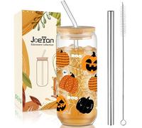 Joeyan 600ml Verres à Boire de Halloween Avec Couvercles et Paille, Verre à Eau Motif Citrouille, Fantôme et Toiles d'Araignée,Gobelet a Cafe Chaud Pour Biere,Matcha,Smoothie,Accessoire Fête Effrayant