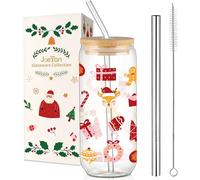 Joeyan 600ml Verres à Boire de Noel Avec Couvercles et Paille,Tasse Matcha | aesthetic Verre à Eau en Bonhomme Pain d'Épices et élan, Gobelet a Cafe Chaud, Smoothie Cup,Cadeau Enfant/Adulte Parfait