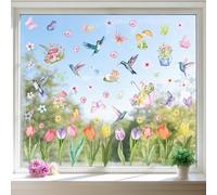 Joeyan 8 Feuilles 83Pcs Autocollant Fenêtre Printemps Sticker Oiseaux Fleur | Double Face Gommettes Electrostatiques Vitres, Film DIY Cadeau Décor pour Magasin Maison Boutique Fête École Vitre