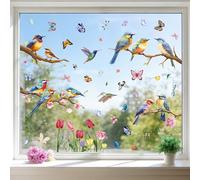 Joeyan 9 Feuilles Sticker Fenêtre Printemps, 76 PCS DIY Autocollants Gommettes Double Face Réutilisables avec Papillon Oiseau Fleurs pour Décor Vitres pour Salon, Chambre, Salle de t Bureau