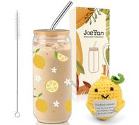 Joeyan Coffret Cadeau Citron Frais, pour Amies,Amis,Collègues,Sœurs,Famille | 600ml Verre Citron avec Couvercle et Paille & Citron Figurine Crochet À La Main,Cadeau Inspirant,Idée Anniversaire Femme Ado