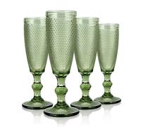 Joeyan Flûte à Champagne 150ML Verts,Petit Relief de Perles,Ensemble de 4 | Verres à Champagne, Flûtes à Champagne Cristal, Vintage Verrerie pour Mariages, Anniversaires, Fêtes, Passe au Lave-Vaisselle