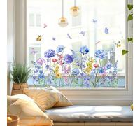 Joeyan Grand Autocollants Fenêtre Fleurs Hortensias Bleus Papillons,60×30cm | 1 Pièce,Réutilisable Gommettes Sauvages,Stickers Statique Double Face Printemps Été,Déco Maison Bureau,Anti Collision Oiseaux