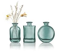 Joeyan Petit Vase en Verre Bleu,Vintage Centre Deco Table à Manger Lot de 3 | Mini Vase Bourgeon Coloré pour Soliflore Fleur, Decoratif pour Bureau, Domicile, Mariage Décoration