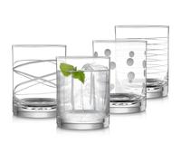Joeyan Soufflé à la Main Verre à Whisky avec Gravure,Verres à Rhum de Dégustation avec des Motif Ligne Pois,Verres à Eau Tumbler Pour Bourbon Cocktails Cognac,400 ml,Lot de 4,Lavable au lave-Vaisselle