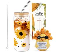 Joeyan Tournesol Coffret Cadeau pour Sœur,Ami, Maman ou Fille,Femme,Ado | 600ml Verre Bubble Tea avec Paille et Couvercle,Gobelet à Matcha &Positive Figurine Crochet,Motivant Surprise Collegue Bureau