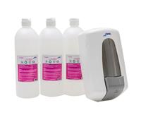 Jofel AT30370 Aitana Distributeur de Savon Blanc + 3 litres de Savon en Gel d'amande, Rechargeable d'une capacité de 0,9 Litre, Valve Anti-Corrosion et Anti-Goutte, boîtier ABS