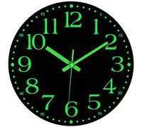 JoFomp Horloge en Bois phosphorescente de 30,5 cm, silencieuse, sans tic-tac, Fonctionne à Piles, Chiffres et Aiguilles Lumineuses, Absorbant l'énergie, Horloge Murale décorative pour Chambre à