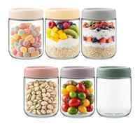 Jogoico 6 Pièces Overnight Oats Jar 500ml Bocaux en Verre avec Couvercles Réutilisables Verre à avoine pour la nuit Meal Prep Containers pour Yaourts Puddings Smoothie Salade