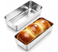 Jogoico Lot de 2 Moules à Pain en Acier Inoxydable Grand Format 32x14x6cm | Moule à Cake Rectangulaire Plaque de Cuisson Inox pour Pain de Mie, Gâteaux Lasagnes - Compatible Lave-vaisselle