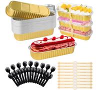 Jogoico Lot de 30 Mini Moules à Pain avec Couvercles et Cuillères 200ML | Moules à Pâtisserie en Aluminium Rectangulaires Petite Barquette pour Pain Gâteaux Anniversaire Pique nique la Cuisine Doré