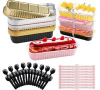 Jogoico Lot de 30 Mini Moules à Pain avec Couvercles et Cuillères 200ML | Moules à Pâtisserie en Aluminium Rectangulaires Petite Barquette pour Pain Gâteaux Anniversaire Pique nique la Cuisine