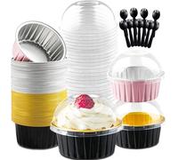 Jogoico Lot de 60 Mini Moules à Gâteaux avec Couvercles et Cuillères 150ML | Moules à Pâtisserie en Aluminium Ronds Petite Barquette pour Pain Gâteaux Anniversaire Pique nique la Cuisine