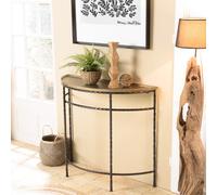 Johan - console demi-lune 90x36cm alu doré pieds métal noirs torsadés