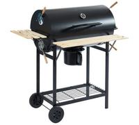 JOHN Barbecue à charbon avec couvercle type fumoir - 2 roues + tablettes - 70,5 x 37 cm - Noir