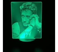 Johnny Hallyday 16 couleurs 3D Illusion veilleuse,Lampe de table personnalisée avec télécommande Décoration de chambre pour enfants,Éclairage créatif,Lampe d'ambiance pour les fans (Socle Noire 1)