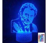 Johnny Hallyday - Veilleuse LED 3D - 16 couleurs - Télécommande ou contrôle tactile - 7 couleurs - Lampe de table en forme de superstar - Décoration de Noël pour enfants et amis (RF base blanche1)