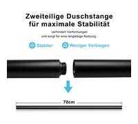 JOHO Barre de douche en acier inoxydable 70cm avec support de pommeau de douche et tablette de douche XXL, trous de forage variables 30-65cm, barre de douche Accessoires pour système de douche Noir
