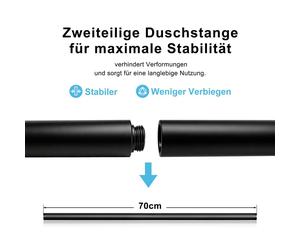 JOHO Barre de douche en acier inoxydable 70cm avec support de pommeau de douche et tablette de douche XXL, trous de forage variables 30-65cm, barre de douche Accessoires pour système de douche Noir