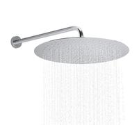 JOHO Chromée Tête de Douche Pluie avec Buse en Silicone Anti-Calcaire, Rond D40cm Pommeau de Douche avec Bras de douche en Acier Inoxydable pour Salle de bain, 40cm-16pouces