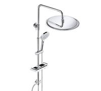 JOHO Colonne de Douche Acier inoxydable avec Douchette Salle de Bain Réglable en Hauteur, Ensemble Douche Pluie Murale sans Robinet avec Pommeau Douche 30 cm et Étagère, Chromé