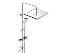 JOHO Colonne de Douche Acier inoxydable avec Douchette Salle de Bain Réglable en Hauteur, Ensemble Douche Pluie Murale sans Robinet avec Pommeau Douche 30x30 cm et Étagère Chromé