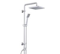 JOHO Colonne de Douche Acier inoxydable avec Douchette Salle de Bain Réglable en Hauteur, Ensemble Douche Pluie Murale sans Robinet, Pommeau Douche ABS 20x20 cm Chromé