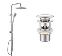 JOHO Colonne de Douche Chromé Ensemble de douche en acier inoxydable avec pommeau de douche en ABS 20 x 20 cm & IBERGRIF M20502 vidage Salle de Bain, Bonde de Lavabo Pop Up, Chromé, Argent