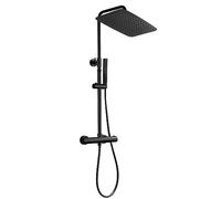 JOHO Colonne de douche Inox avec Robinetterie Thermostatique, Système Pluie pour Cabine Baignoire avec Barre Réglable Hauteur et Tête de Douche 35x25 cm Noir