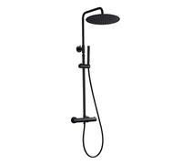 JOHO Colonne de douche Inox avec Robinetterie Thermostatique, Système Pluie pour Cabine Baignoire avec Barre Réglable Hauteur et Tête de Douche 30 cm Noir
