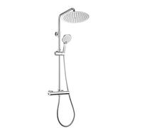 JOHO Colonne de douche Inox avec Robinetterie Thermostatique, Système Pluie pour Cabine Baignoire avec Barre Réglable Hauteur et Tête de Douche 25 cm Chromé
