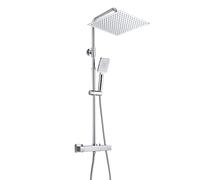 JOHO Colonne de douche Inox avec Robinetterie Thermostatique, Système Pluie pour Cabine Baignoire avec Barre Réglable Hauteur et Tête de Douche 30x30 cm Chromé
