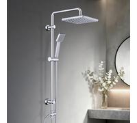 JOHO Colonne de douche Inox sans Robinetterie Thermostatique, Système Pluie pour Cabine Baignoire avec Barre Réglable Hauteur et Tête de Douche 20x20 cm Chromé
