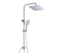 JOHO Colonne de douche Inox sans Robinetterie Thermostatique, Système Pluie pour Cabine Baignoire avec Barre Réglable Hauteur et Tête de Douche 20x20 cm Chromé