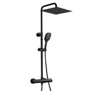 JOHO Colonne de Douche Noir avec 38 ° C Mitigeur Thermostatique Colonne Douche Mural Réglable Douchette Salle de Bain Inox Ensemble Douche Baignoire Pommeau Douche 25x25cm