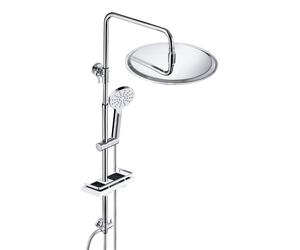 JOHO Ensemble de douche à effet pluie en acier inoxydable avec barre de douche, système de douche sans robinetterie avec étagère étagère de douche chromée(pomme de douche D30cm)